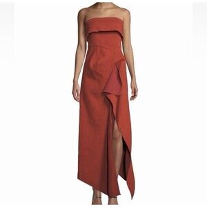 C/MEO Collective Fluidity Strapless Rust Maxi Gown Dress Textured Women’s L